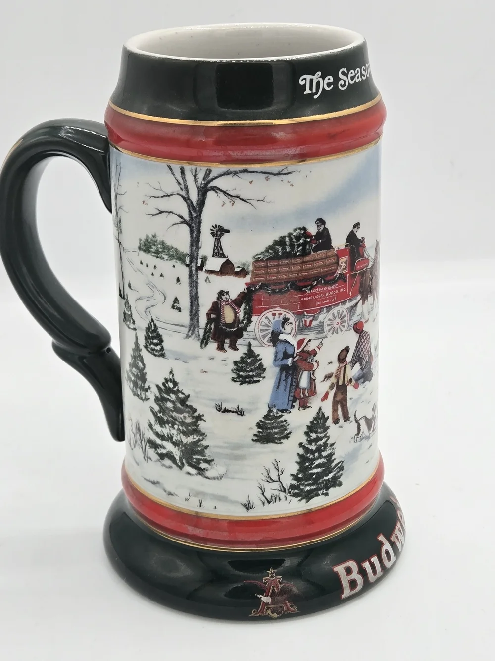 1991 Budweiser Clydesdale Holiday Ceramic Beer Stein 